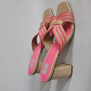 NEW Dolce Vita Haady Woven Rattan Block Heel Tan And Pink Sandal size 10
